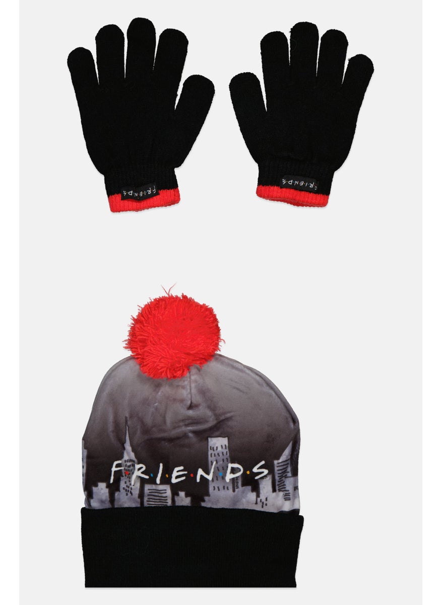 F.R.I.E.N.D.S Kids Girl 2 Pcs Beanie And Gloves Set, Black  - Image 1