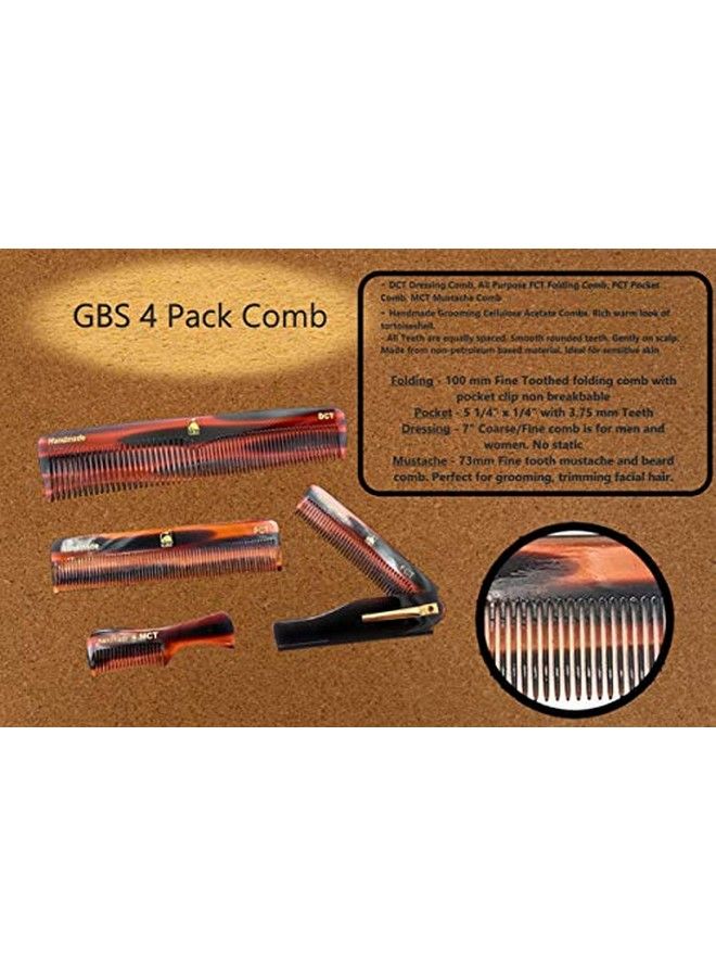 G.B.S Handmade Stylish Comb Set Hair Styling Grooming Combs For Men Women Fine Toothed Tortoise Combs Pack Of 4 (1 Dct Dressing Comb 1 Fct Folding Comb 1 Pct Pocket Comb 1 Mct Mustache Comb) - Image 4