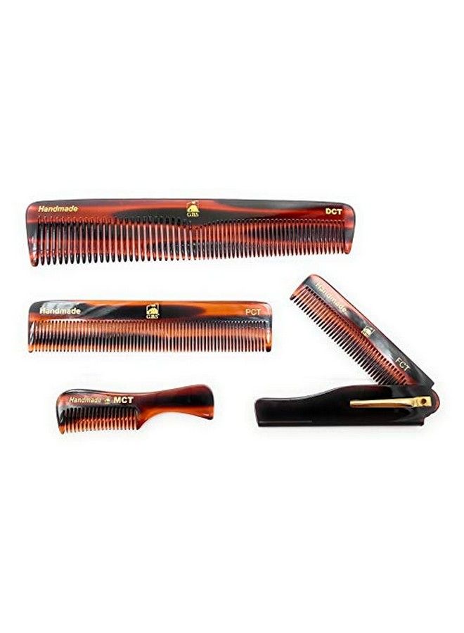 G.B.S Handmade Stylish Comb Set Hair Styling Grooming Combs For Men Women Fine Toothed Tortoise Combs Pack Of 4 (1 Dct Dressing Comb 1 Fct Folding Comb 1 Pct Pocket Comb 1 Mct Mustache Comb) - Image 2