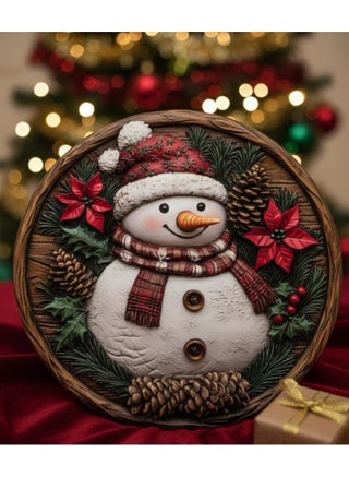 AKDC Round Ceramic Christmas Coaster 20 cm – Snowman Design Festive Drink Mat