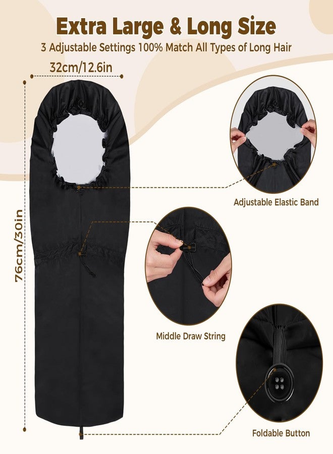 WINSTECK Large Shower Cap for Braids, Extra Long Shower Cap for Women Long Hair & Locs, Waterproof Hair Cap for Dreadlocks Drawstring Bath Caps for Women Men (Black) - Image 2
