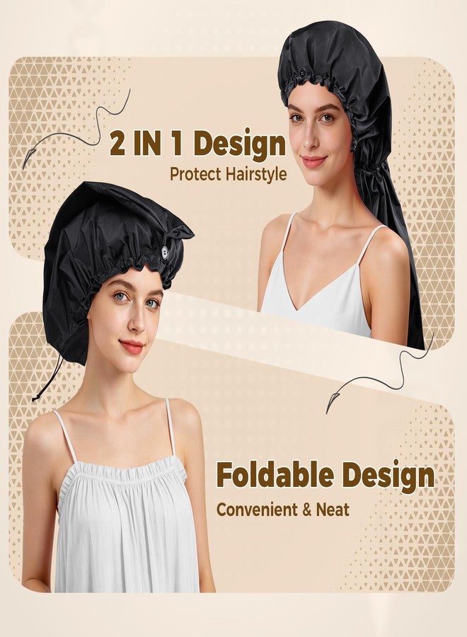 WINSTECK Large Shower Cap for Braids, Extra Long Shower Cap for Women Long Hair & Locs, Waterproof Hair Cap for Dreadlocks Drawstring Bath Caps for Women Men (Black) - Image 4