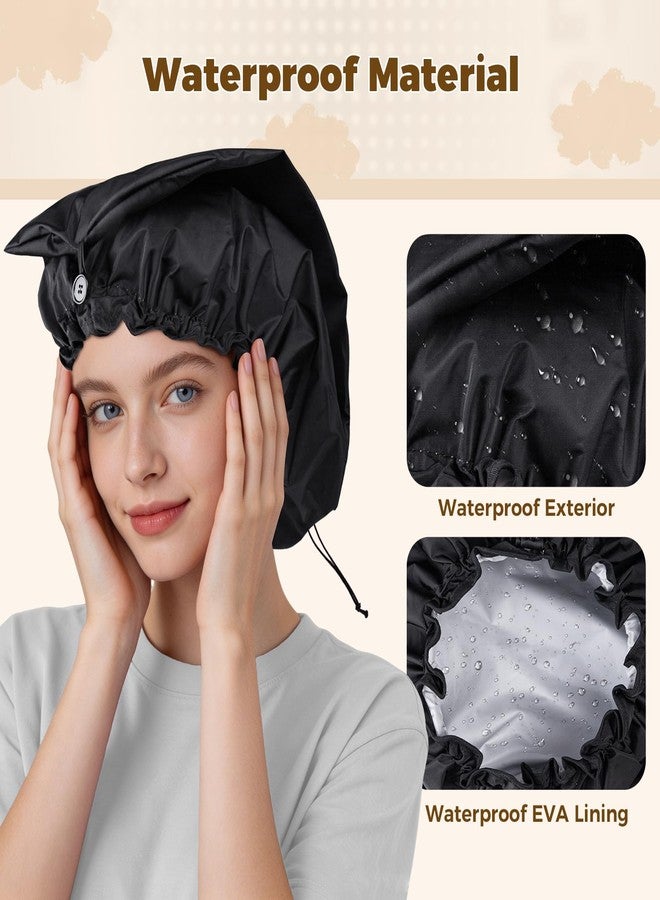 WINSTECK Large Shower Cap for Braids, Extra Long Shower Cap for Women Long Hair & Locs, Waterproof Hair Cap for Dreadlocks Drawstring Bath Caps for Women Men (Black) - Image 3