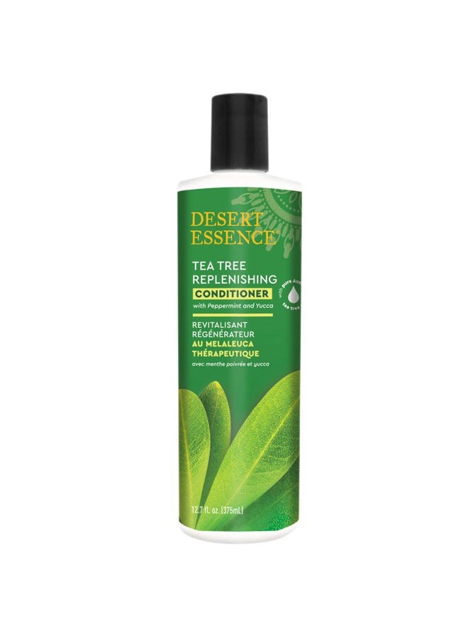 Desert Essence Tea Tree Replenishing Conditioner - 12.7 Fl Ounce - Peppermint & Yucca - Eucalyptus Oil - Vitamin E - Keratin - Murumuru Butter For Dull, Damaged Hair - Reduces Hair Breakage & Flaking - Image 1