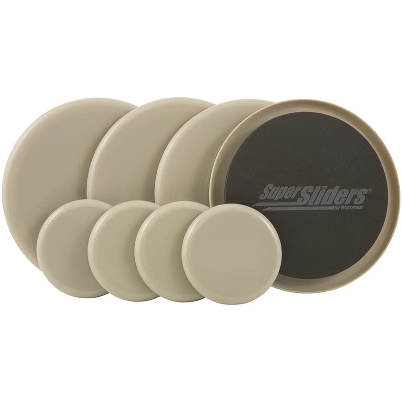SUPER SLIDERS زلاجات الأثاث القابلة لإعادة الاستخدام 3 1/2" و 7" للجوانب الدائرية للسجاد - حركة سهلة وحماية للأسطح، بيج (8 عبوة) - Image 1
