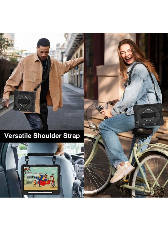 عام حافظة لجهاز iPad Air 13 بوصة (M2) 2024، الجيل السادس من iPad Air، حافظة مضادة للصدمات مع قاعدة دوارة بزاوية 360 درجة، مزودة بحزام يد/حزام كتف، باللون الأسود. - Image 2