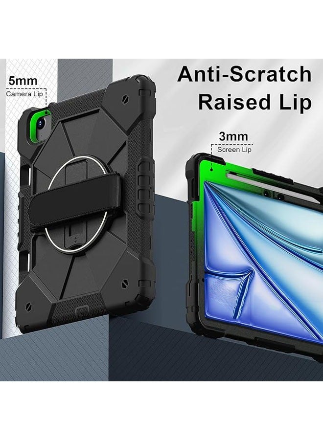 عام حافظة لجهاز iPad Air 13 بوصة (M2) 2024، الجيل السادس من iPad Air، حافظة مضادة للصدمات مع قاعدة دوارة بزاوية 360 درجة، مزودة بحزام يد/حزام كتف، باللون الأسود. - Image 3