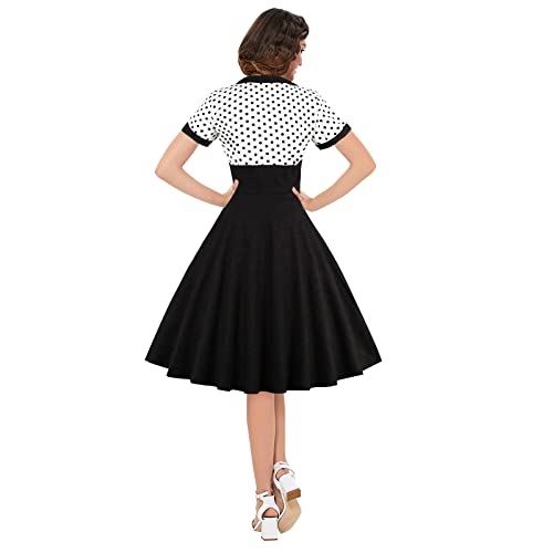 KILLREAL Women's Vintage Style 1950's Retro Short Sleeve Polka Dot Printed Swing Cocktail Dress Black Small - Image 3