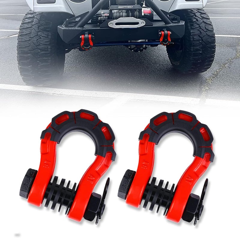 AMBULL Shackles Upgrade 3/4" D Ring Shackle (2 Pack) 70,000 lbs Break Strength with 7/8" Pin, Isolator and Washer Kits for Use with Tow Strap, Winch, Off-Road Truck Vehicle Recovery, Red - Image 1