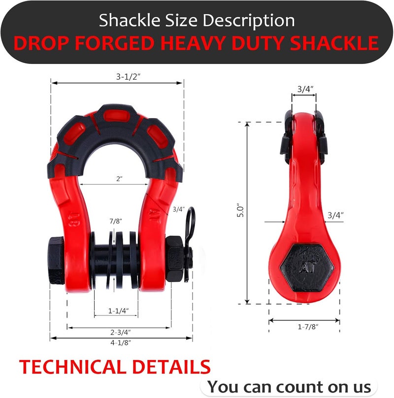 AMBULL Shackles Upgrade 3/4" D Ring Shackle (2 Pack) 70,000 lbs Break Strength with 7/8" Pin, Isolator and Washer Kits for Use with Tow Strap, Winch, Off-Road Truck Vehicle Recovery, Red - Image 3
