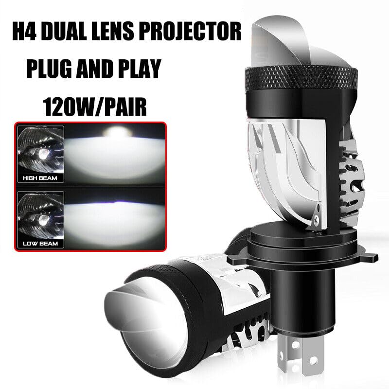 LOVMOTO 2Pcs Laser Dual Lens H4 120W LED Headlight Bulbs Mini Projector Lens LED H4 Auto Lamp Automobile Headlight Hi/Low Beam Light Plug & Play Comfortable With Universal For Car - Image 5