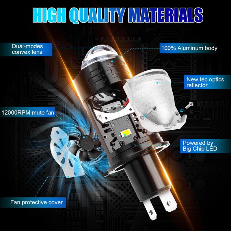 LOVMOTO 2Pcs Laser Dual Lens H4 120W LED Headlight Bulbs Mini Projector Lens LED H4 Auto Lamp Automobile Headlight Hi/Low Beam Light Plug & Play Comfortable With Universal For Car - Image 2