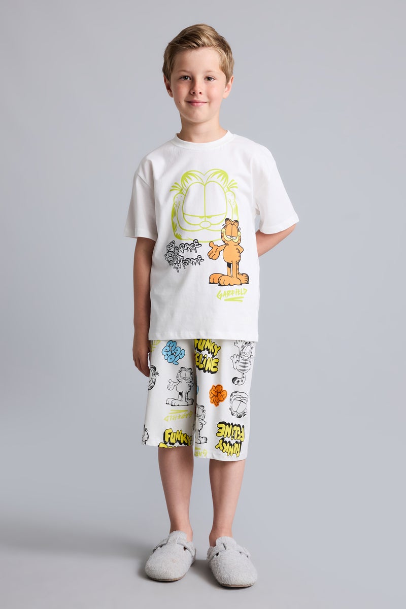 DeFacto White Boy 2 piece Regular Fit Garfield Knitted Pyjamas Casual - Image 1