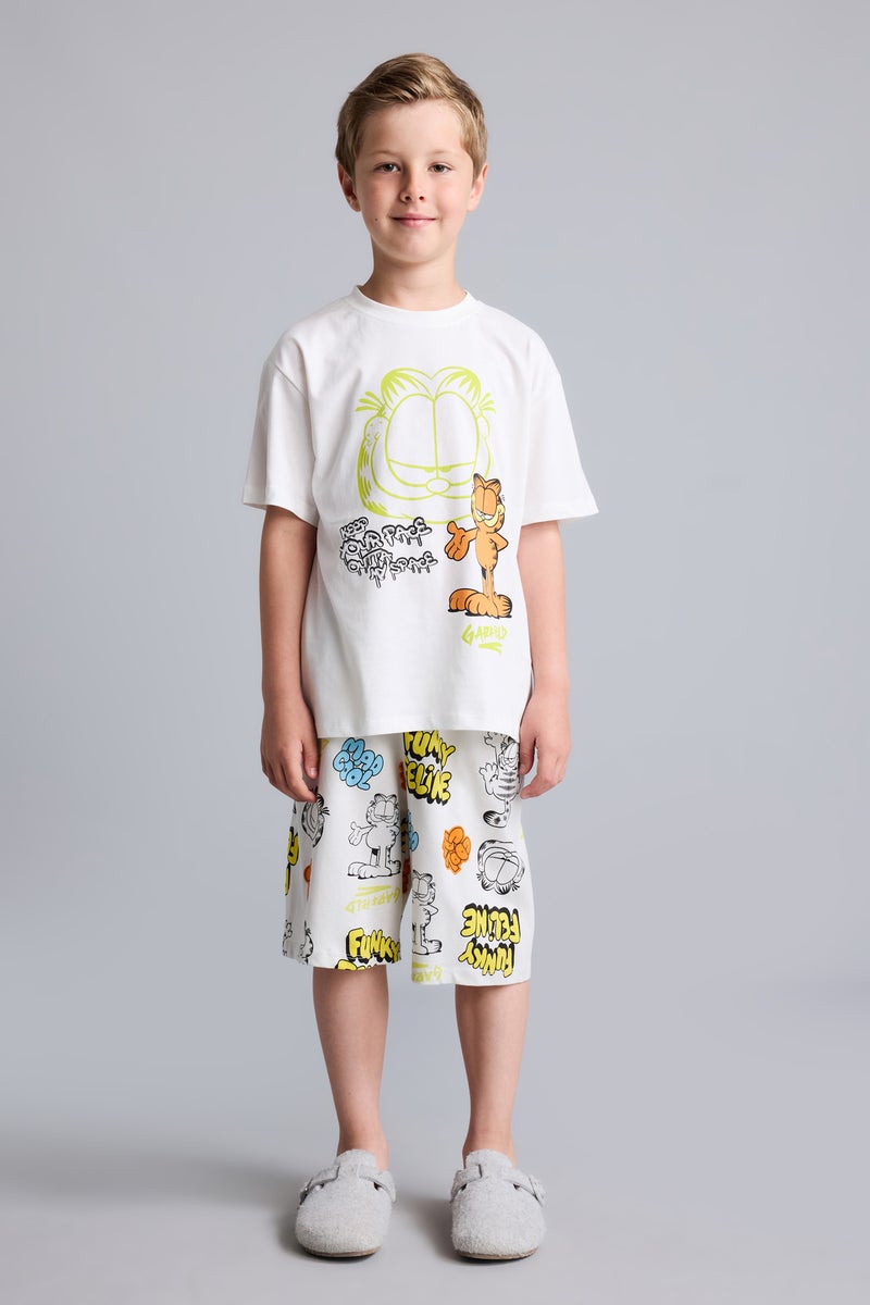 DeFacto White Boy 2 piece Regular Fit Garfield Knitted Pyjamas Casual - Image 2