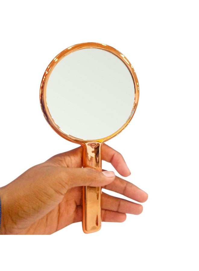 Scarlet Line Professional Rose Gold Round One Sided Mirror With Plastic Grip Handle For Cosmetic Makeup, Salon Barber Hairdressing For Men And Women - Image 2