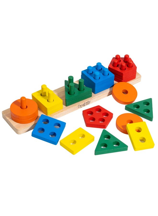 Driddle Wooden Educational Sorting and Stacking Toy - Learn Color and Shape Recognition - Puzzle Blocks Toy for Toddlers - Preschool Children Game - Kids Montessori Education - Image 1