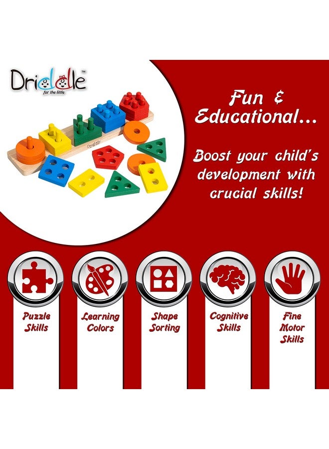 Driddle Wooden Educational Sorting and Stacking Toy - Learn Color and Shape Recognition - Puzzle Blocks Toy for Toddlers - Preschool Children Game - Kids Montessori Education - Image 2