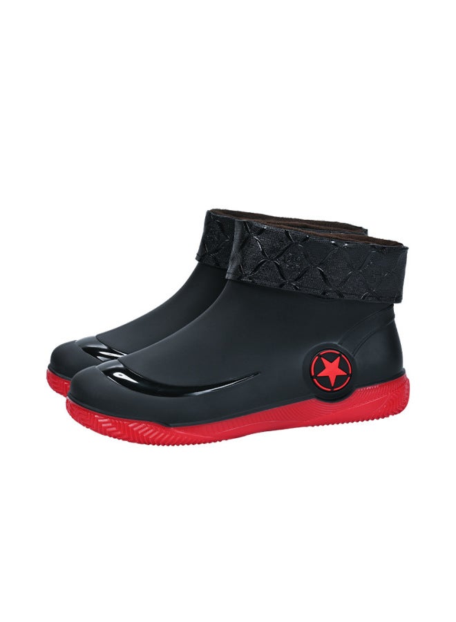 Low-cut Women's Rain Boots, Men's Short Rain Boots, Couple's Waterproof Shoes, Fleece-lined Non-slip Work Rubber Shoes, Thickened And Warm