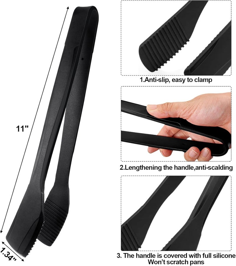 KIBBEH Silicone Kitchen Cooking Tongs, Premium Stainless Steel Silicone Barbecue Clamp, Multipurpose BBQ Clamp Spatula for Gripper Bread Clip, Fried Steak Clamp, Flipping Fish, Toast Salad Tongs（11 Inch） - Image 2