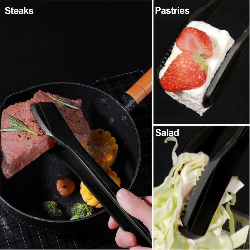 KIBBEH Silicone Kitchen Cooking Tongs, Premium Stainless Steel Silicone Barbecue Clamp, Multipurpose BBQ Clamp Spatula for Gripper Bread Clip, Fried Steak Clamp, Flipping Fish, Toast Salad Tongs（11 Inch） - Image 3