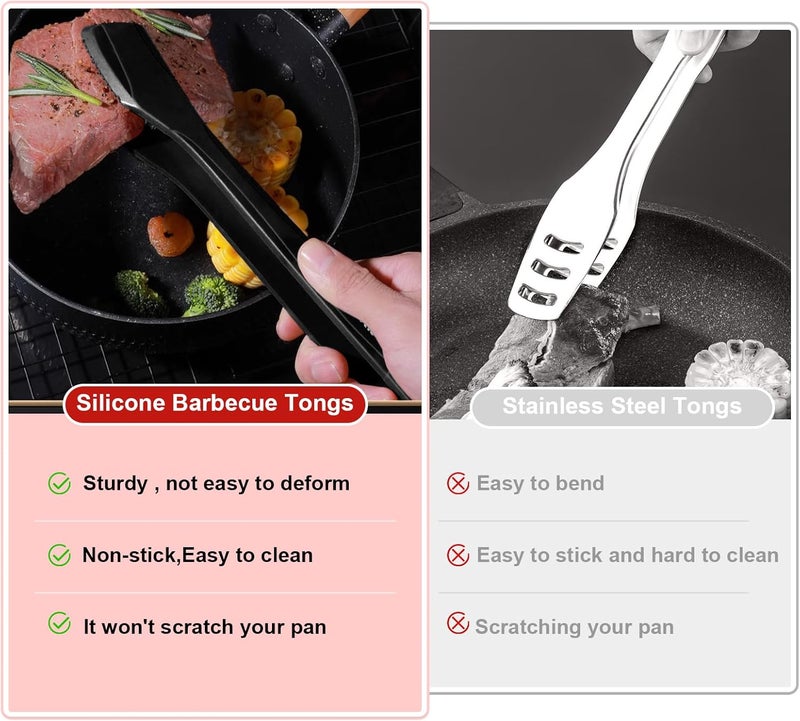 KIBBEH Silicone Kitchen Cooking Tongs, Premium Stainless Steel Silicone Barbecue Clamp, Multipurpose BBQ Clamp Spatula for Gripper Bread Clip, Fried Steak Clamp, Flipping Fish, Toast Salad Tongs（11 Inch） - Image 5