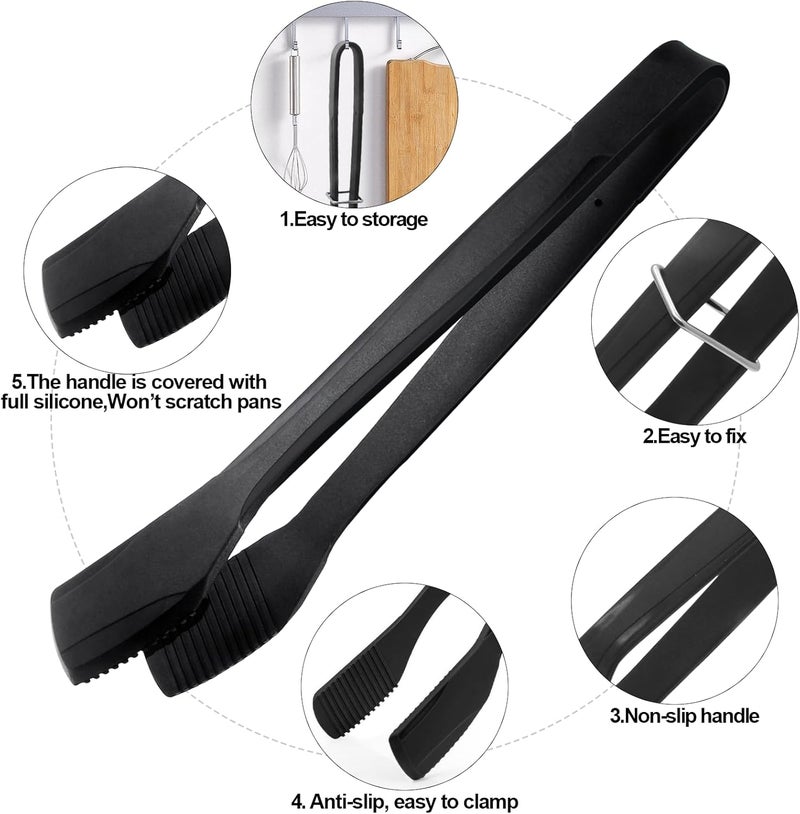 KIBBEH Silicone Kitchen Cooking Tongs, Premium Stainless Steel Silicone Barbecue Clamp, Multipurpose BBQ Clamp Spatula for Gripper Bread Clip, Fried Steak Clamp, Flipping Fish, Toast Salad Tongs（11 Inch） - Image 4