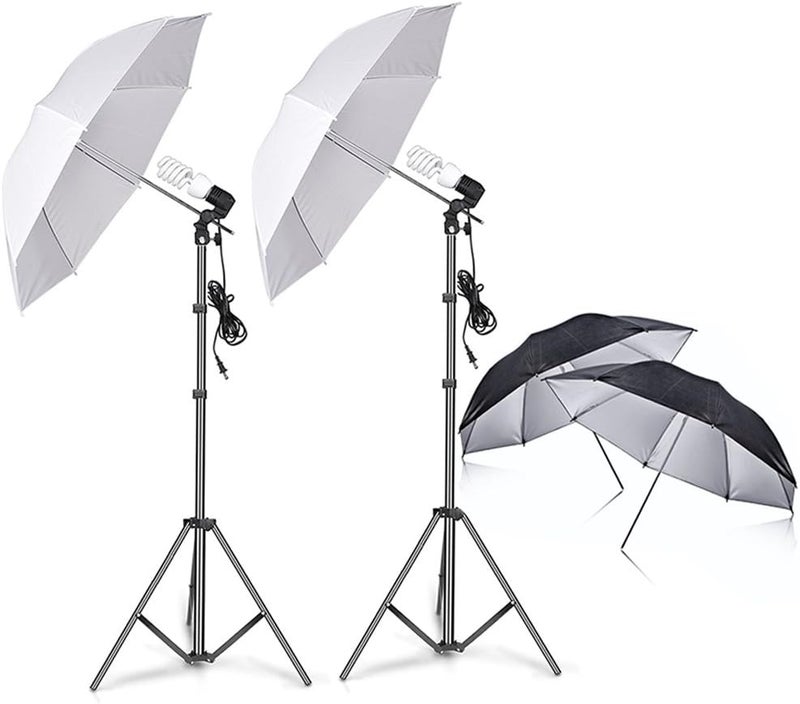 SLOW DOLPHIN Photography Umbrella Lighting Kit,400W 5500K Daylight Photo Portrait Continuous Reflector Lights for Camera Video Studio Shooting White/Black Umbrella - Image 1