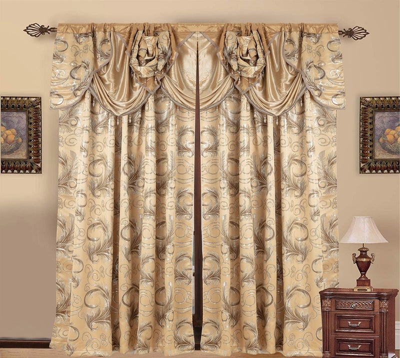GLORY RUGS Jacquard Luxury Window 2 Panel Set Taupe Curtain with Attached Valance and Backing Bedroom Living Room Dining 2 Curtains 55x84 inches Each Jana - Image 3