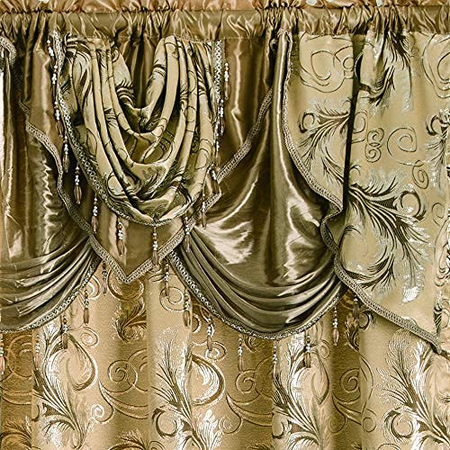 GLORY RUGS Jacquard Luxury Window 2 Panel Set Taupe Curtain with Attached Valance and Backing Bedroom Living Room Dining 2 Curtains 55x84 inches Each Jana - Image 5