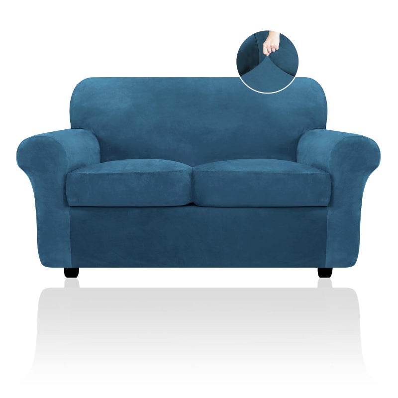 FestiCorp Velvet Sofa Covers for 2 Seat Cushion Couch Sofa Slipcovers Stretch Love Seat Covers 3 Piece Couch Cover Thick Furniture Covers for Dogs Pets Deep Teal