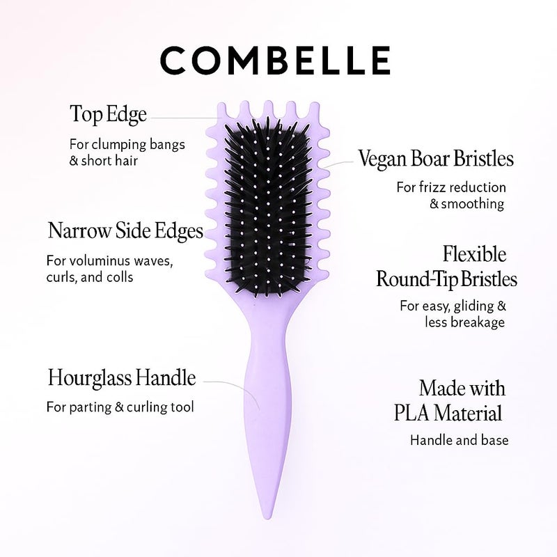 Combelle 5-in-1 Curl Hair Brush, Vegan Boar Bristles, Bio-Baked PLA Handle, Detangling and Frizz Control for Curly Hair (Purple) - Image 2