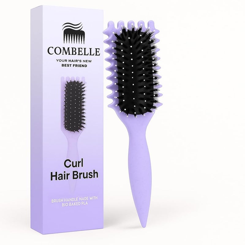 Combelle 5-in-1 Curl Hair Brush, Vegan Boar Bristles, Bio-Baked PLA Handle, Detangling and Frizz Control for Curly Hair (Purple) - Image 1
