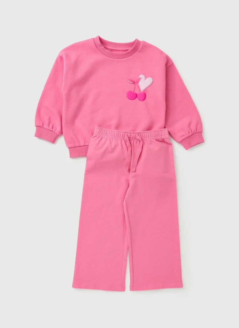 ماتلان Girls Pink Mon Cheri Sweatshirt & Jogging Bottom Set