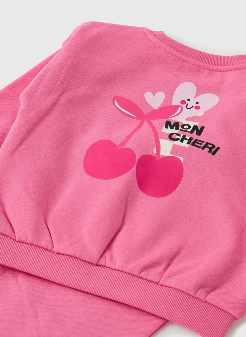 ماتلان Girls Pink Mon Cheri Sweatshirt & Jogging Bottom Set
