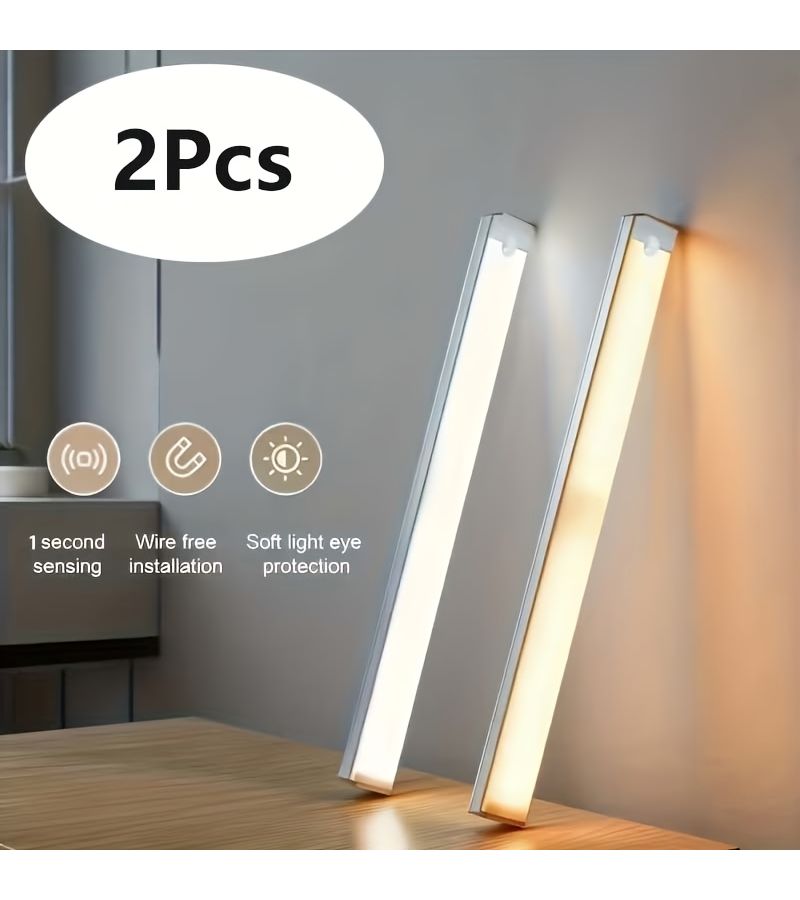 حزمة 2 من أضواء شريط LED قابلة لإعادة الشحن عبر USB مع مستشعر حركة، إضاءة ناعمة، تصميم مغناطيسي وجداري للتركيب، طول 20 سم (7.9 بوصة)، مناسبة للمطبخ والممر وغرفة المعيشة وغرفة التخزين، سهلة التركيب. - Image 1