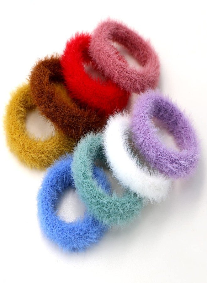 MaryLavender MARY LAVENDER Large Stretch Furry Hair Ties Seamless for Thick Hair Fuzzy Hair Elastics Hair Bands Ponytail Holders Hair Scrunchies for Women Girls No Damage 8-Pack - Image 1