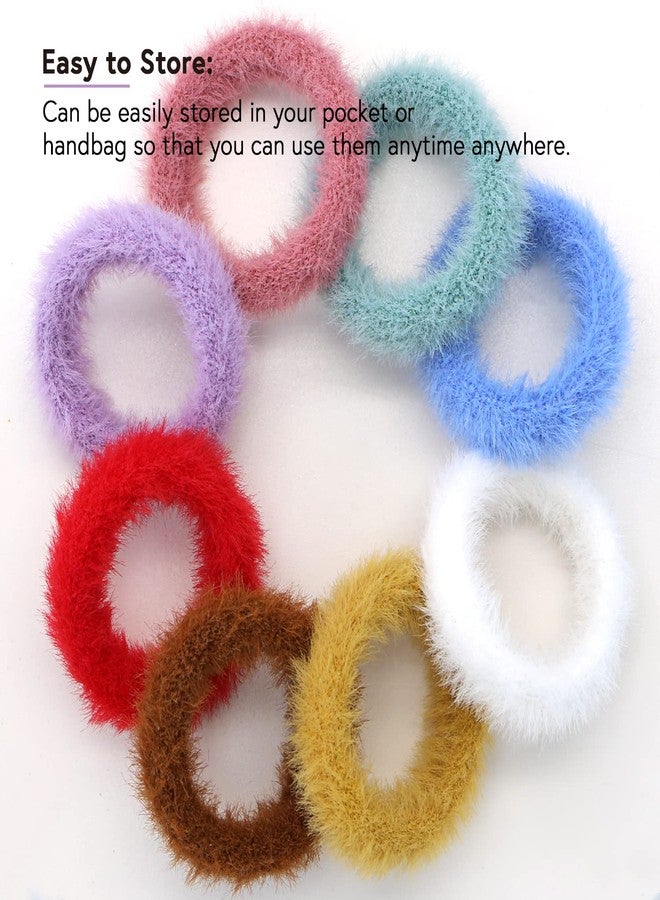 MaryLavender MARY LAVENDER Large Stretch Furry Hair Ties Seamless for Thick Hair Fuzzy Hair Elastics Hair Bands Ponytail Holders Hair Scrunchies for Women Girls No Damage 8-Pack - Image 3