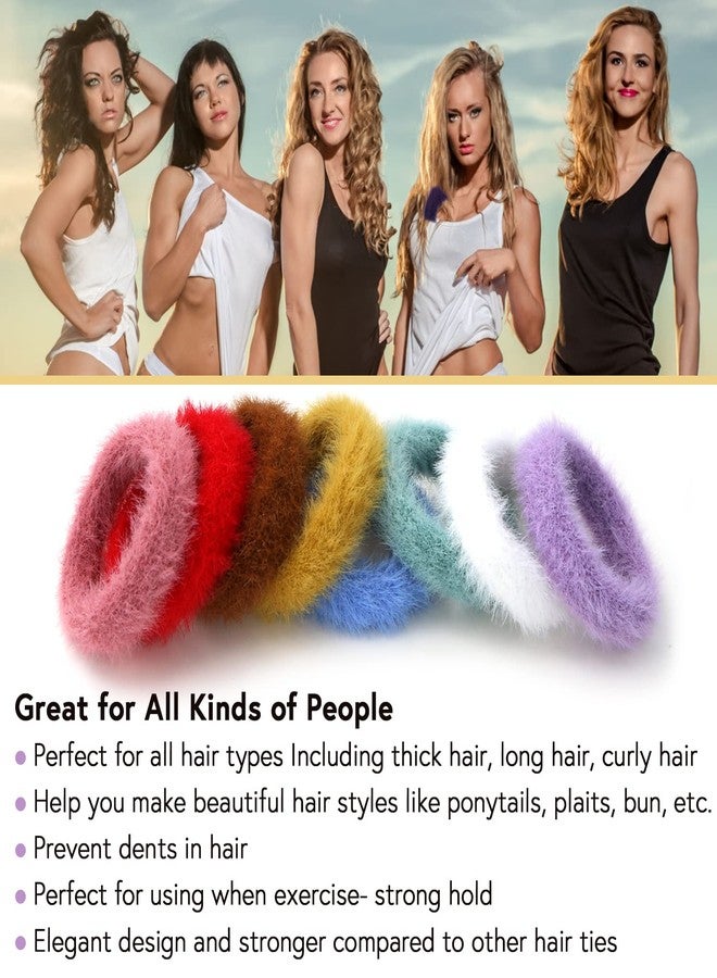 MaryLavender MARY LAVENDER Large Stretch Furry Hair Ties Seamless for Thick Hair Fuzzy Hair Elastics Hair Bands Ponytail Holders Hair Scrunchies for Women Girls No Damage 8-Pack - Image 4