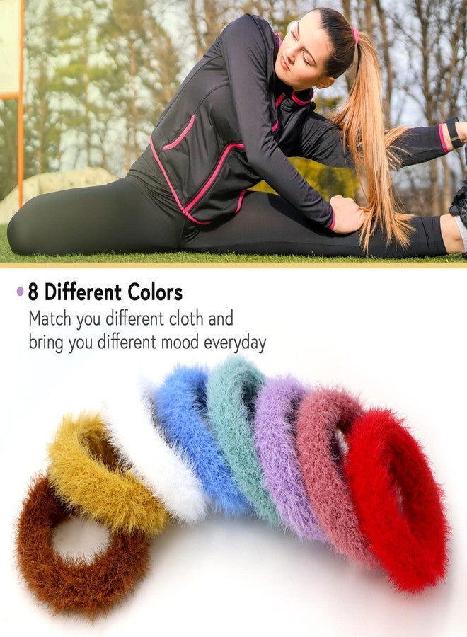 MaryLavender MARY LAVENDER Large Stretch Furry Hair Ties Seamless for Thick Hair Fuzzy Hair Elastics Hair Bands Ponytail Holders Hair Scrunchies for Women Girls No Damage 8-Pack - Image 2