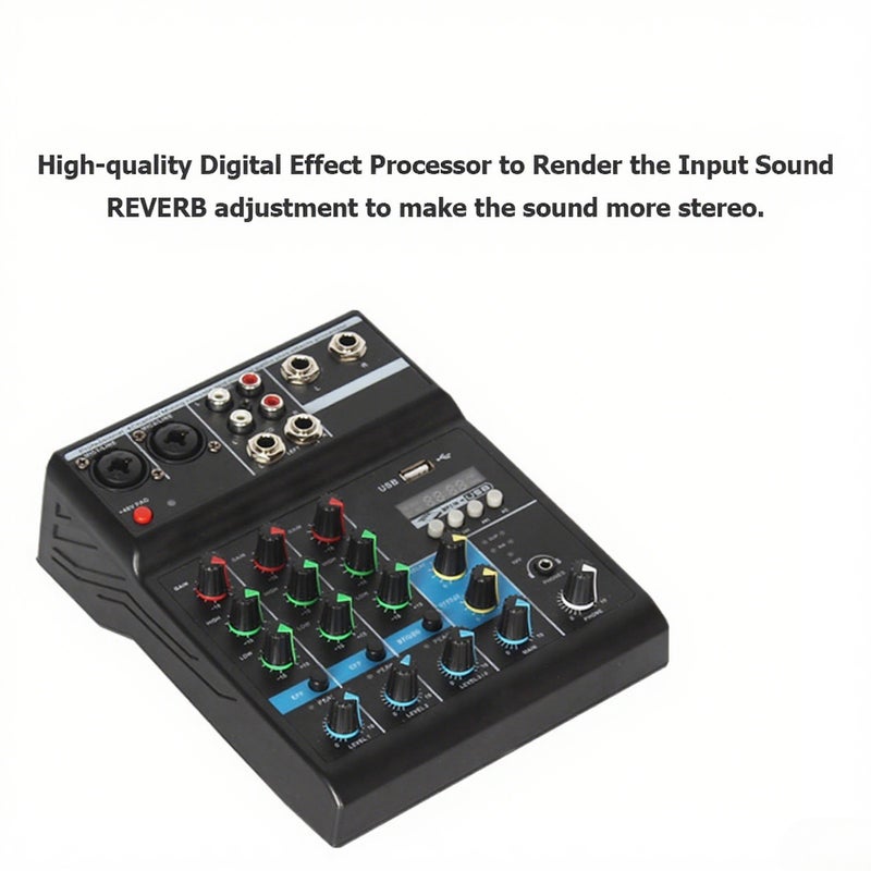 Mixing Console 4-Channel: Professional Sound Card Effects Console - Built-in Upgraded BT Module USB Mixer for Home Music Production, Webcast, Karaoke & Network Teaching - Image 5