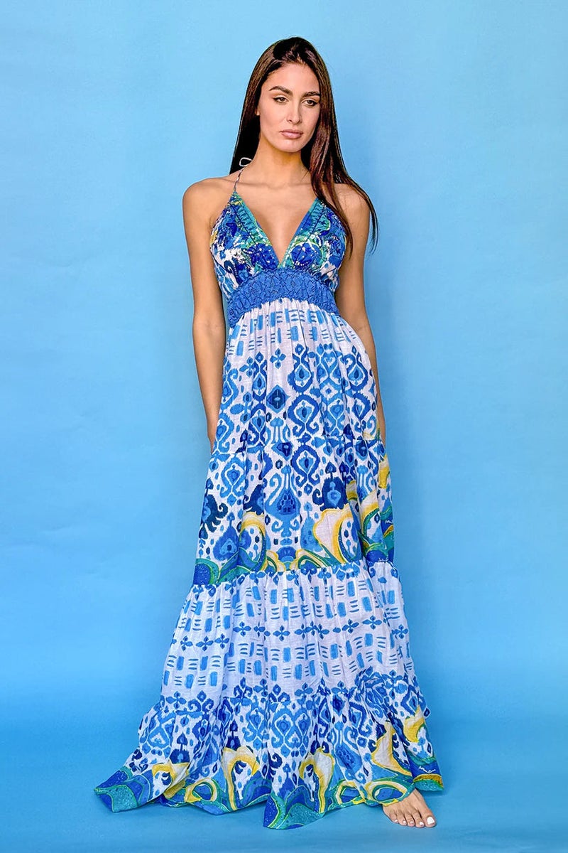 Antica Sartoria Blue Majolica Maxi Dress - Image 1