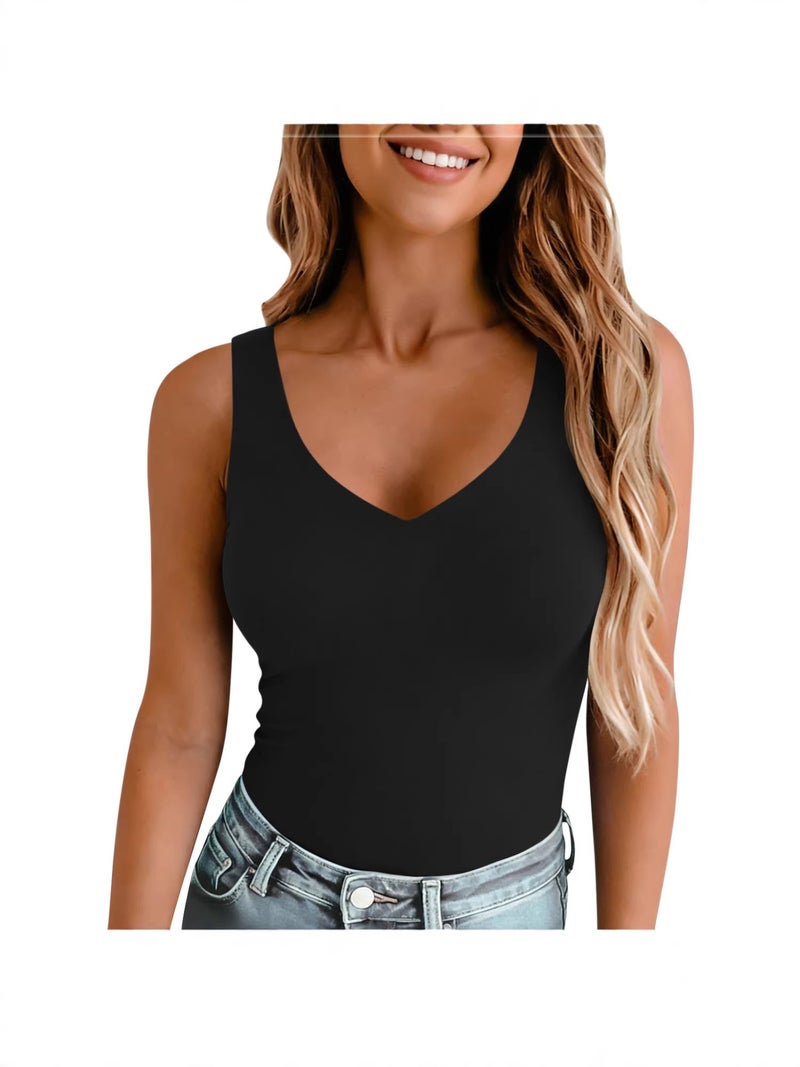 التجارة الإلكترونية 2026 والنساء Slim-Fit اللون الصلب V-Neck كاميسول قميص أعلى - Image 3