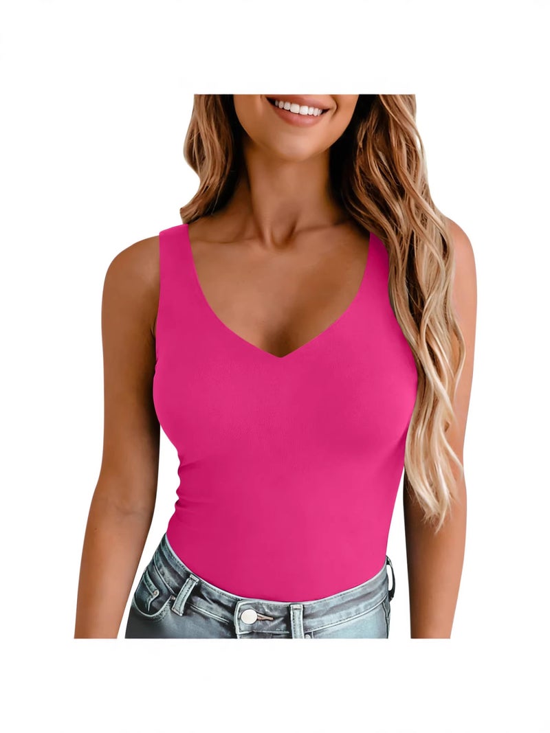 التجارة الإلكترونية 2026 والنساء Slim-Fit اللون الصلب V-Neck كاميسول قميص أعلى - Image 2