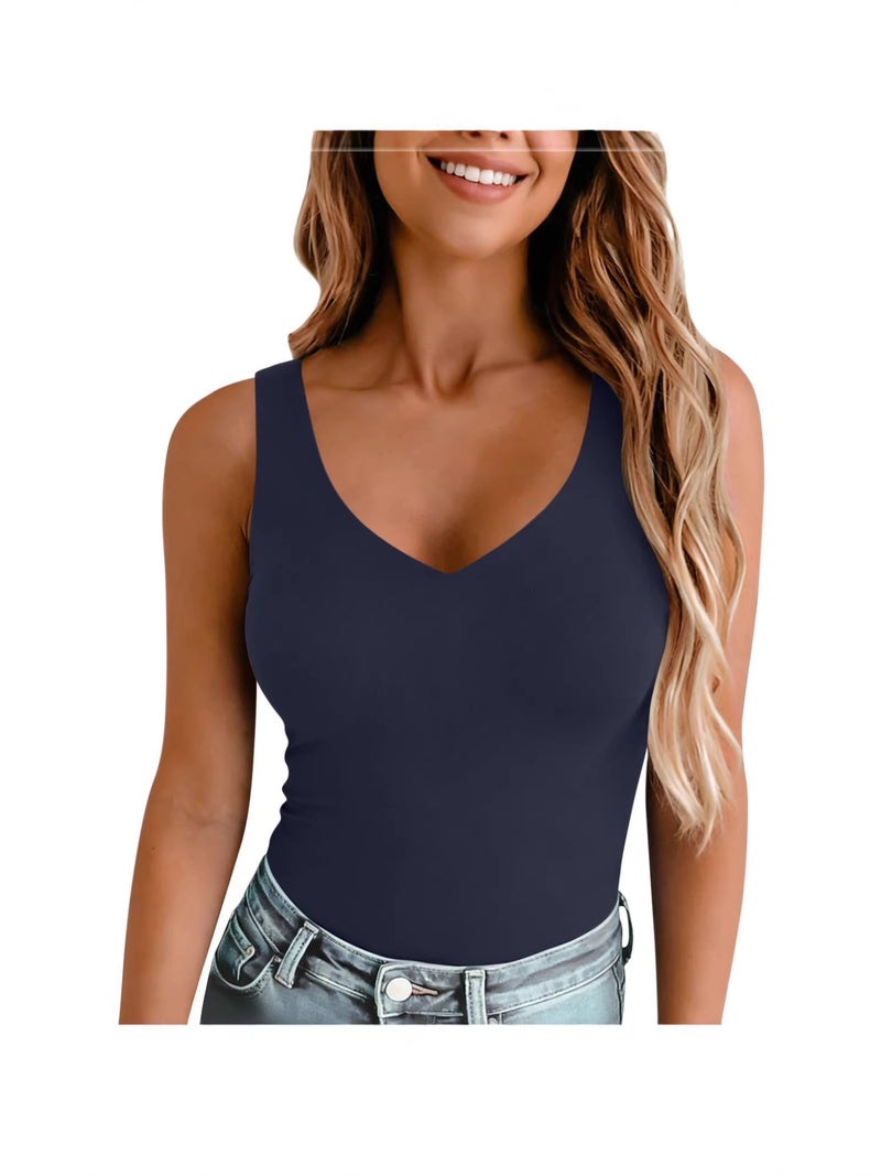 التجارة الإلكترونية 2026 والنساء Slim-Fit اللون الصلب V-Neck كاميسول قميص أعلى - Image 5