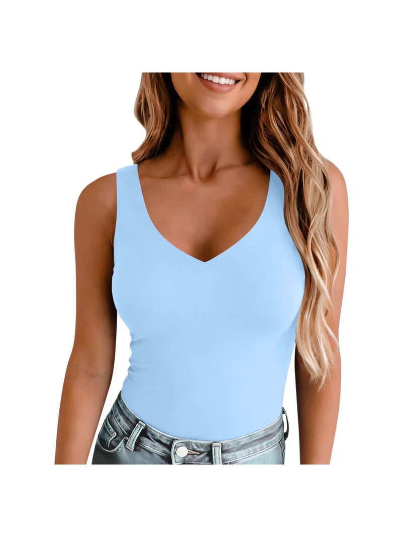 التجارة الإلكترونية 2026 والنساء Slim-Fit اللون الصلب V-Neck كاميسول قميص أعلى - Image 4