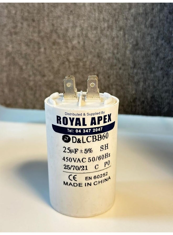 Royal Apex 2 Pin Pvc Round Capacitor For Motor Compressor Etc Ce En60252 2 Pin 25Mfd 25‚µf - Image 1