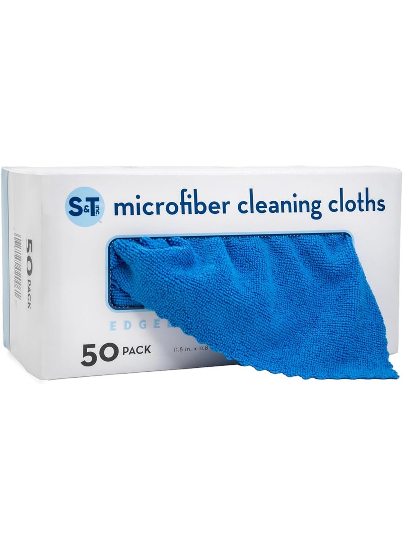 S&T INC. S&T INC. 50 Pack Microfiber Cleaning Cloth with Box, Bulk Towels for Home, Reusable Microfiber Towels for Cars, Cleaning Rags, Blue, 11.8 Inches x 11.8 Inches, 50 Count - Image 1