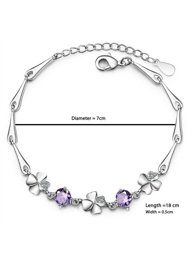Aaishwarya White Gold Plated, Purple Crystals and Clover Bracelet For Women and Girls | Minimal Jewelry | Clovers Jewelry | Valentine gift - Image 2