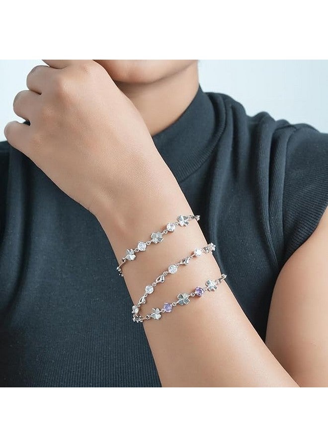 Aaishwarya White Gold Plated, Purple Crystals and Clover Bracelet For Women and Girls | Minimal Jewelry | Clovers Jewelry | Valentine gift - Image 5