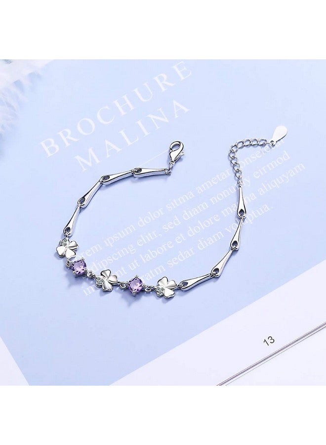 Aaishwarya White Gold Plated, Purple Crystals and Clover Bracelet For Women and Girls | Minimal Jewelry | Clovers Jewelry | Valentine gift - Image 3